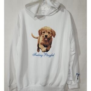 Puppy ''Feeling playful'' women's white hoodie medium